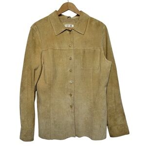 Vintage 90s Yvonne Marie Tan Suede Leather Button Down Long Sleeve Top